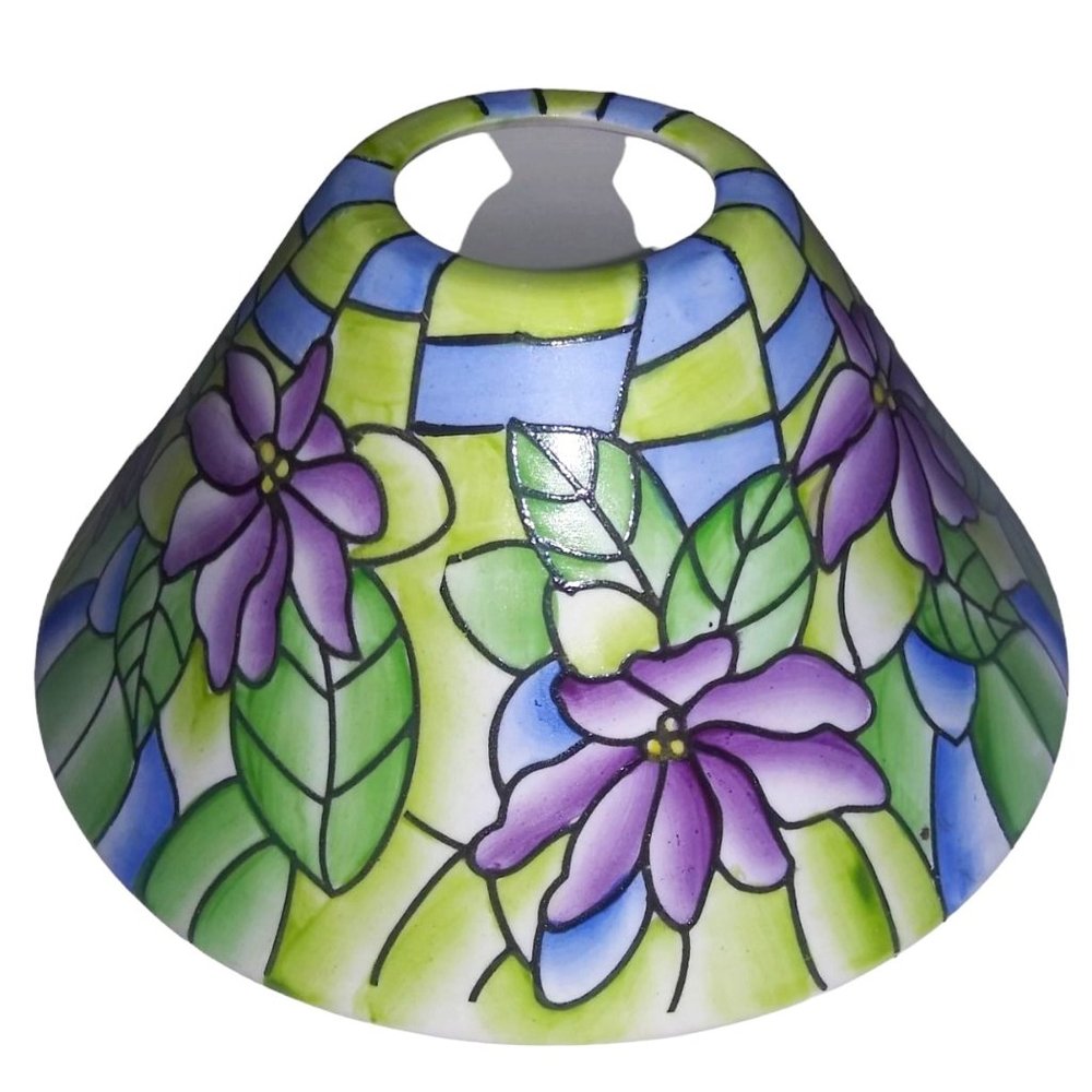 Vintage Floral Ceramic Candle Shade Blue Green Leaf Purple Flower Candle Cover